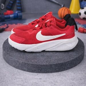 Nike Kids Red Mesh Sneakers with White Swoosh and Black Heel Tab
